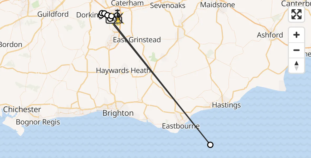 Flight route map: Police Helicopter to South Nutfield, Kings Mill Lane