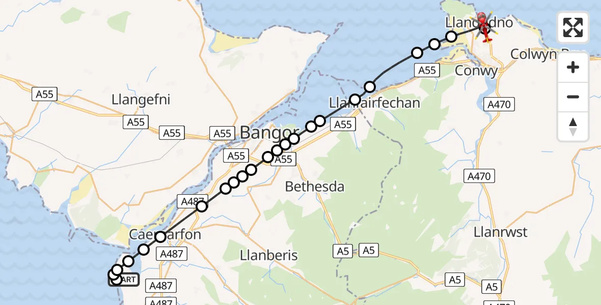 Routekaart van de vlucht: Air Ambulance Helicopter to Llanrhos, Kingsway
