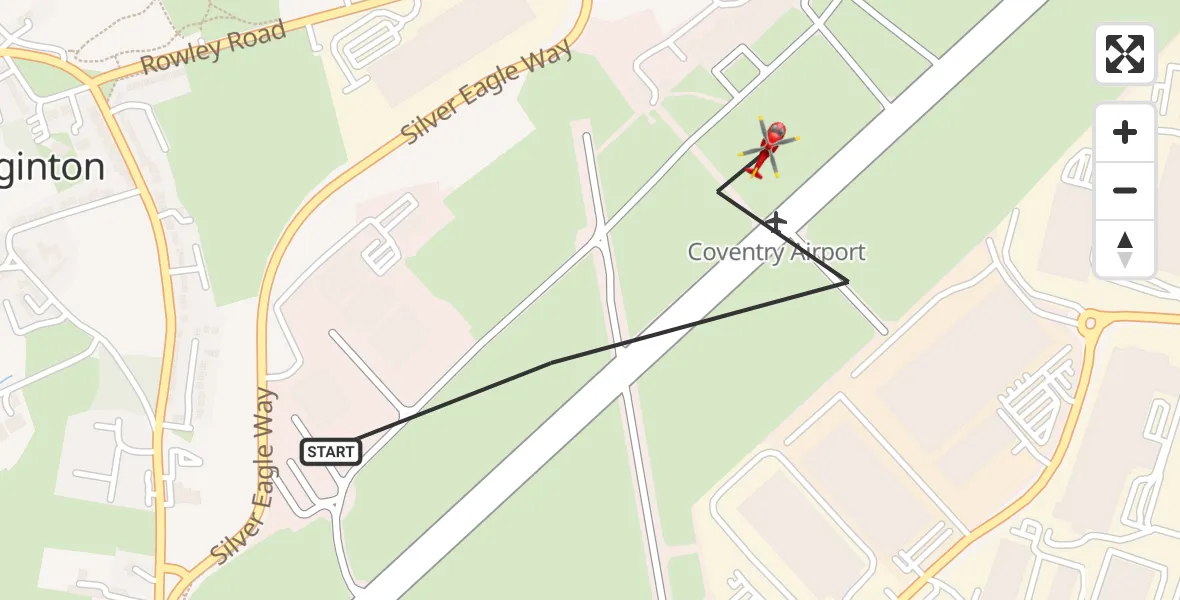 Routekaart van de vlucht: Air Ambulance Helicopter to Coventry Airport, Coventry Airport