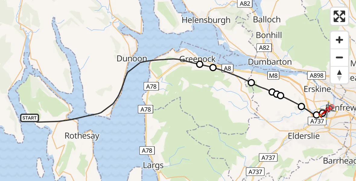 Flight route map: Air Ambulance Helicopter to Glasgow Airport, Glasgow Airport