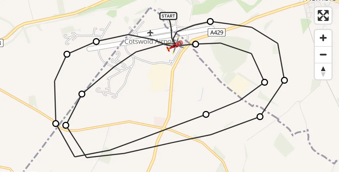 Routekaart van de vlucht: Air Ambulance Helicopter to Cotswold Airport, Cotswold Airport
