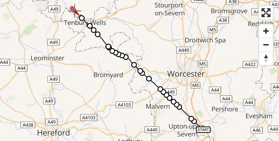 Routekaart van de vlucht: Air Ambulance Helicopter to Caynham, Caynham