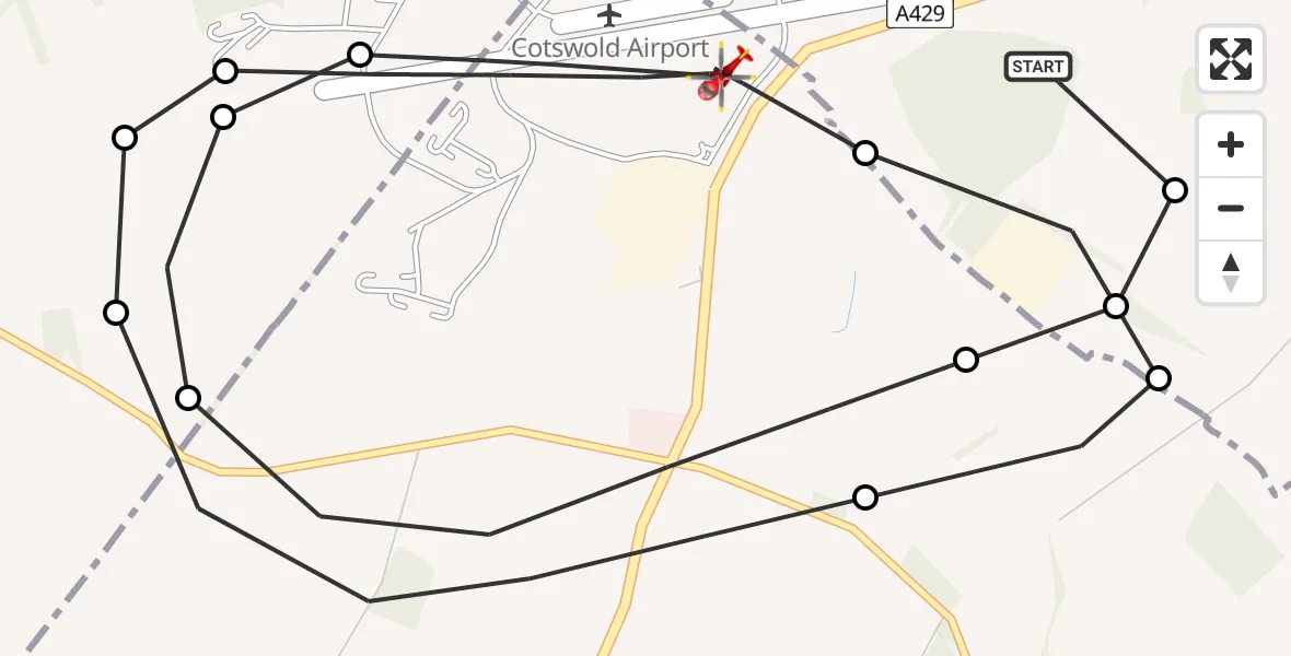 Flight route map: Air Ambulance Helicopter to Cotswold Airport, Cotswold Airport