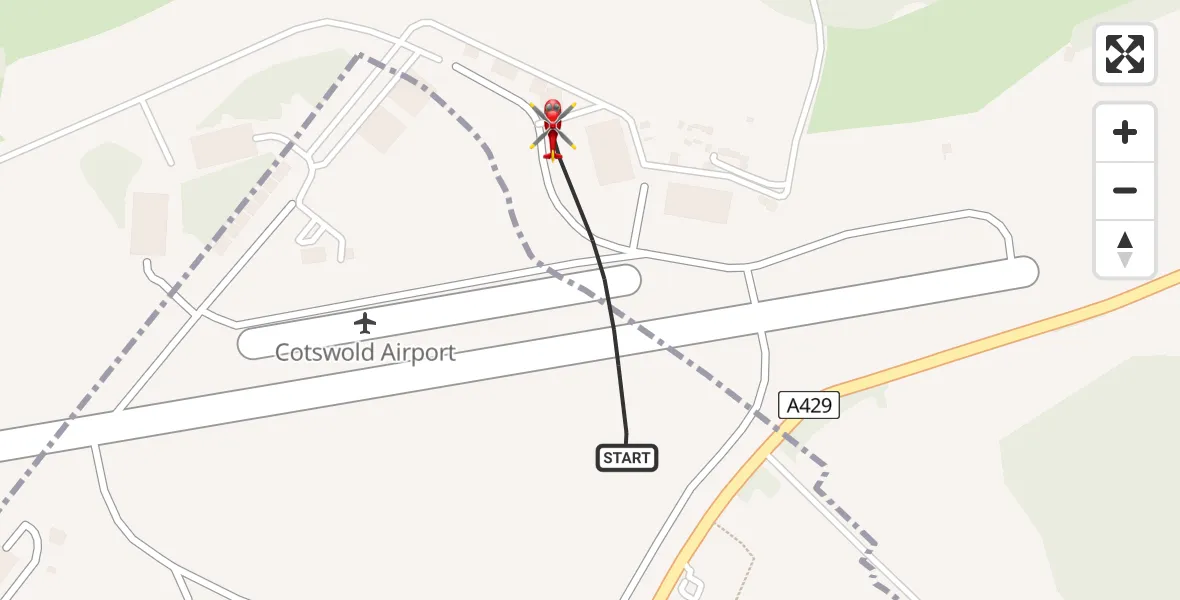 Flight route map: Air Ambulance Helicopter to Cotswold Airport, Cotswold Airport
