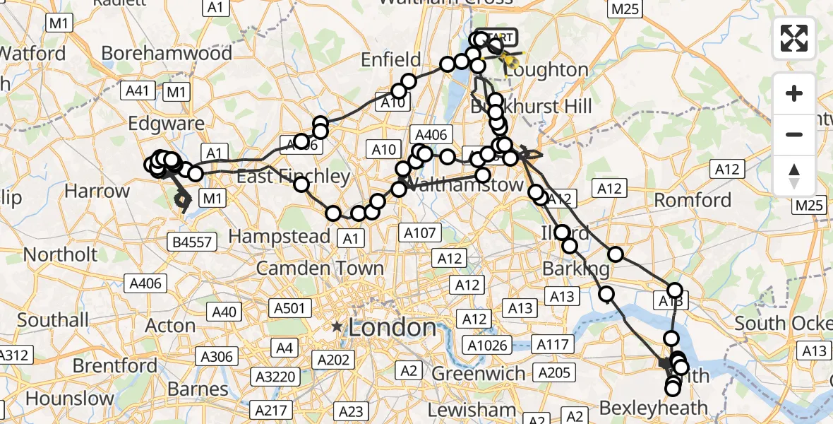 Flight route map: Police Helicopter to Sewardstonebury, Bury Road