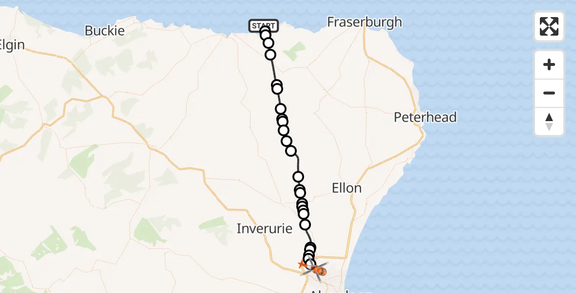 Flight route map: Coastguard Helicopter to Aberdeen International Airport, Aberdeen International Airport