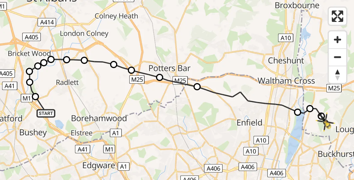 Routekaart van de vlucht: Police Helicopter to Metropolitan Police Air Support Unit Lippitts Hill, Metropolitan Police Air Support Unit Lippitts Hill