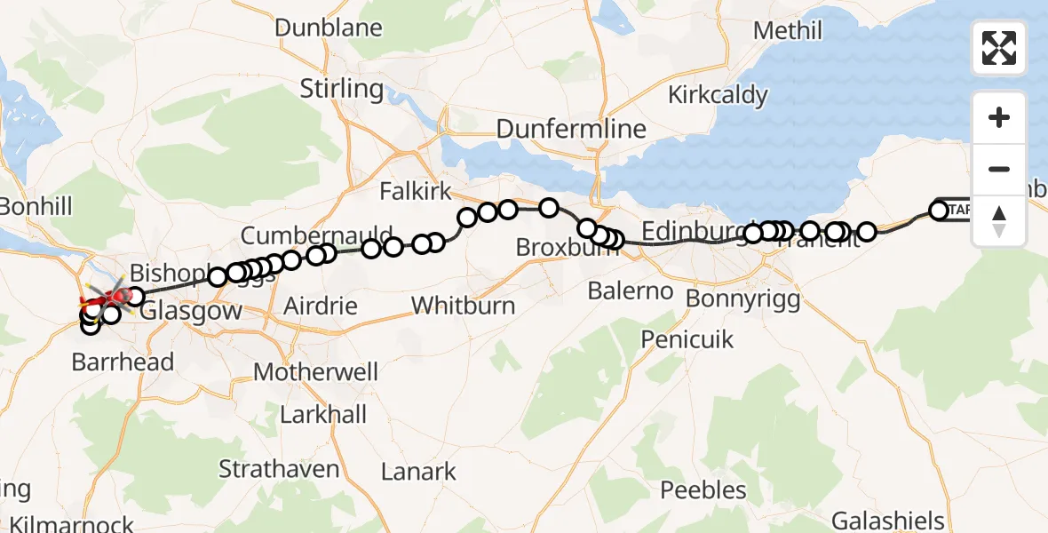 Routekaart van de vlucht: Air Ambulance Helicopter to Glasgow Airport, Glasgow Airport