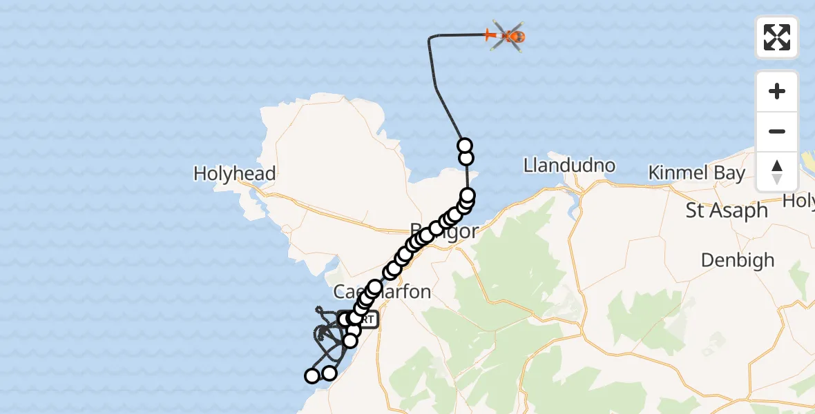 Flight route map: Coastguard Helicopter to Irish Sea, Irish Sea
