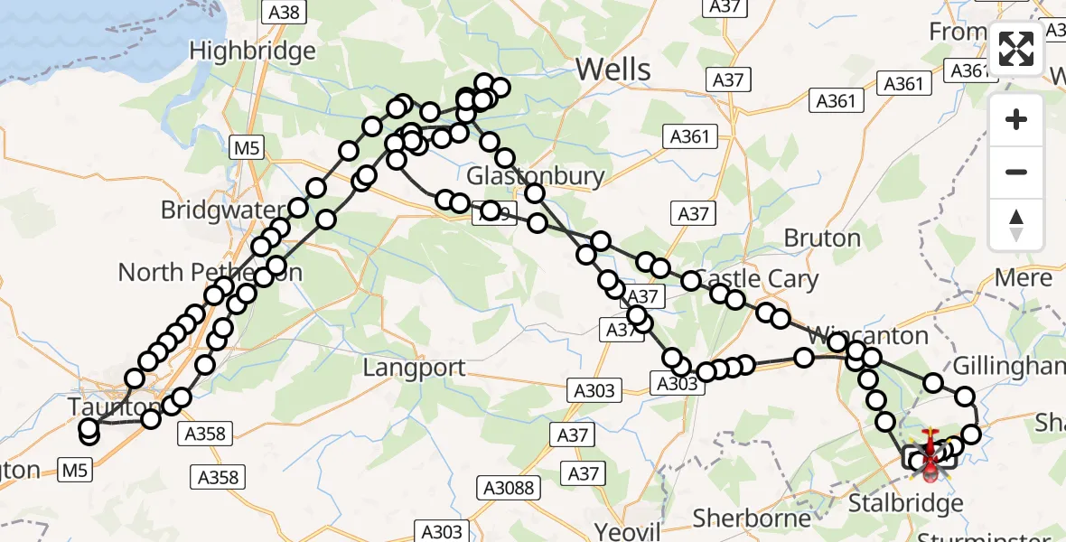 Flight route map: Air Ambulance Helicopter to Henstridge, Henstridge Airfield