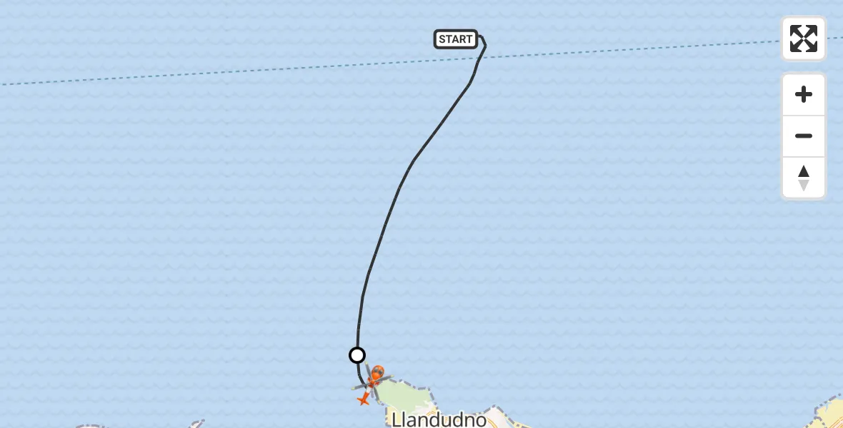 Flight route map: Coastguard Helicopter to Llandudno, Marine Drive
