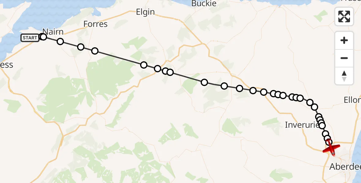 Flight route map: Air Ambulance Aircraft to Aberdeen International Airport, Aberdeen International Airport