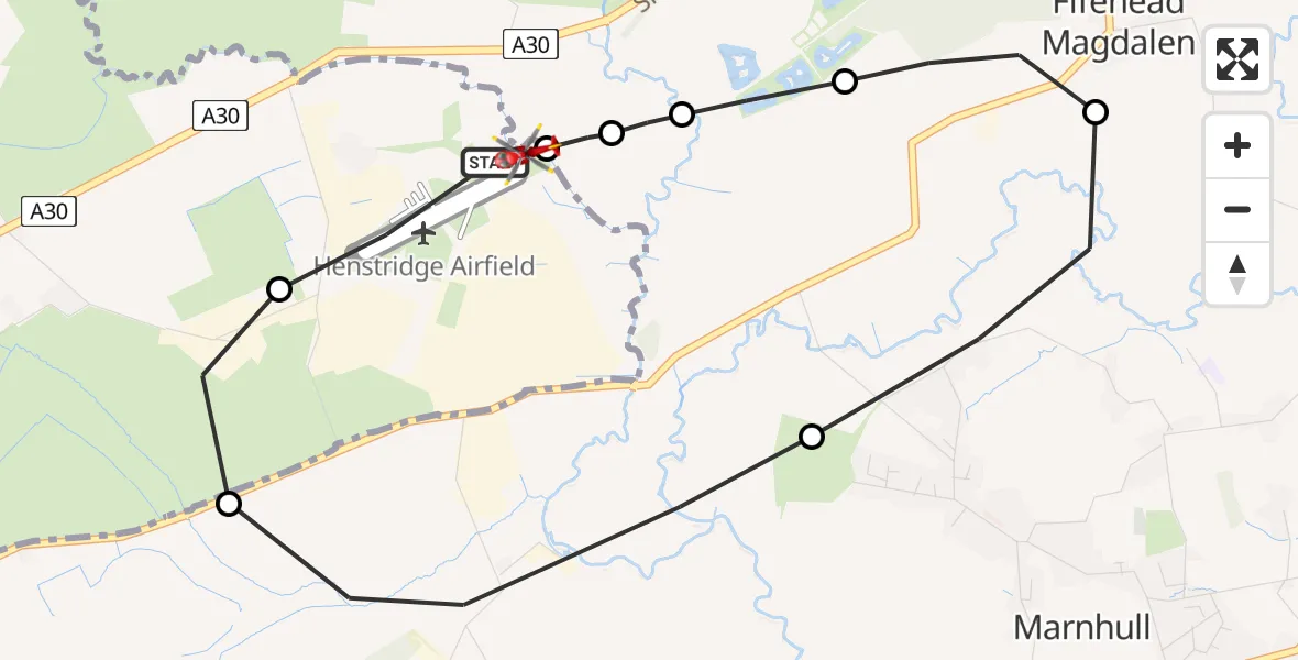 Flight route map: Air Ambulance Helicopter to Henstridge, Henstridge Airfield