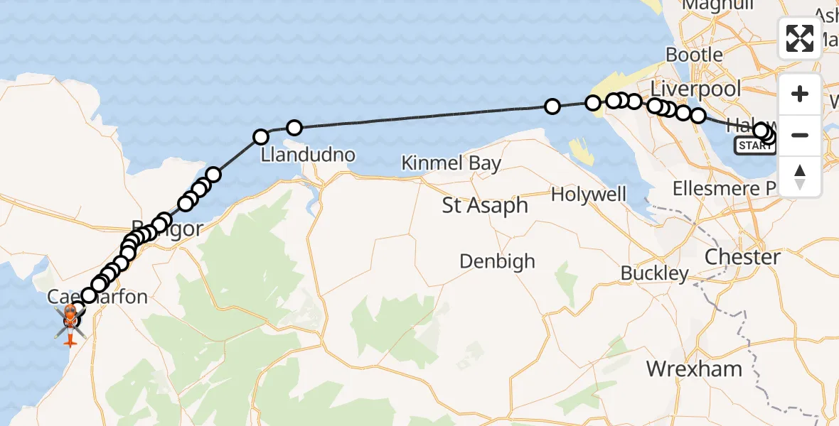Routekaart van de vlucht: Coastguard Helicopter to Caernarfon Airport, Caernarfon Airport