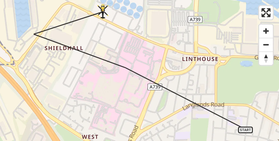 Flight route map: Police Helicopter to Glasgow, Renfrew Road