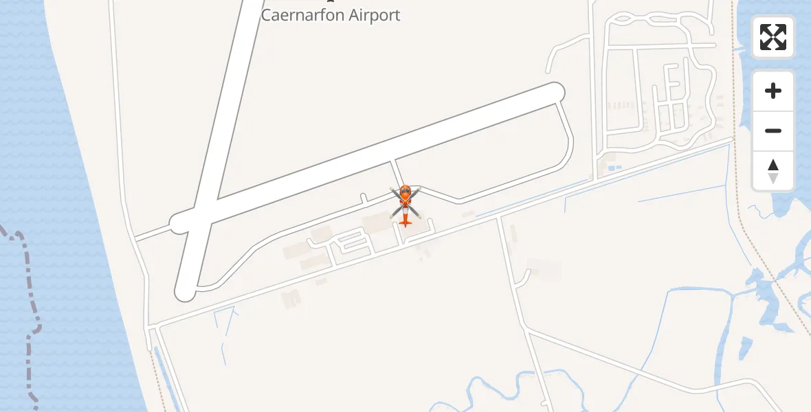 Flight path map showing Coastguard Helicopter route from Caernarfon Airport to Caernarfon Airport