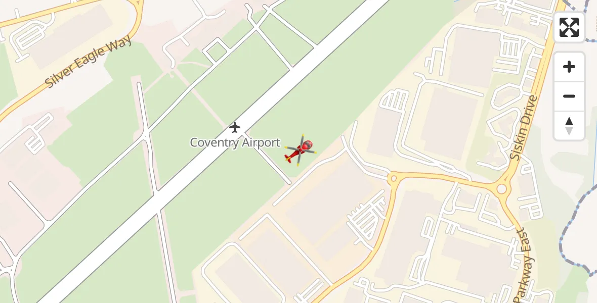Flight route map: Air Ambulance Helicopter to Coventry Airport, Coventry Airport