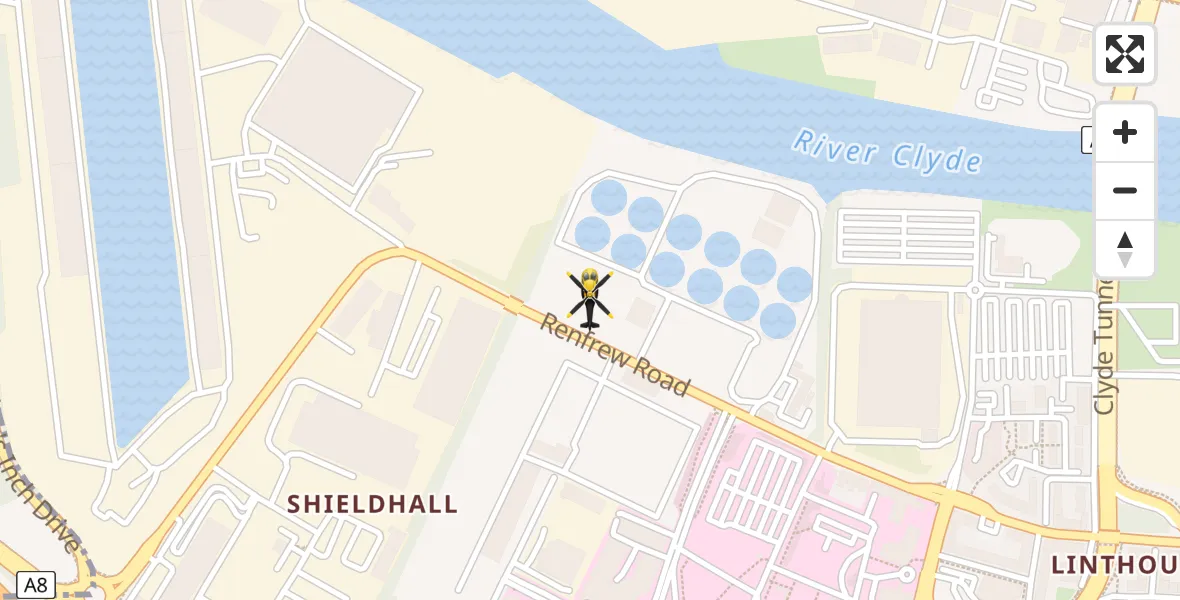 Routekaart van de vlucht: Police Helicopter to Glasgow, Renfrew Road
