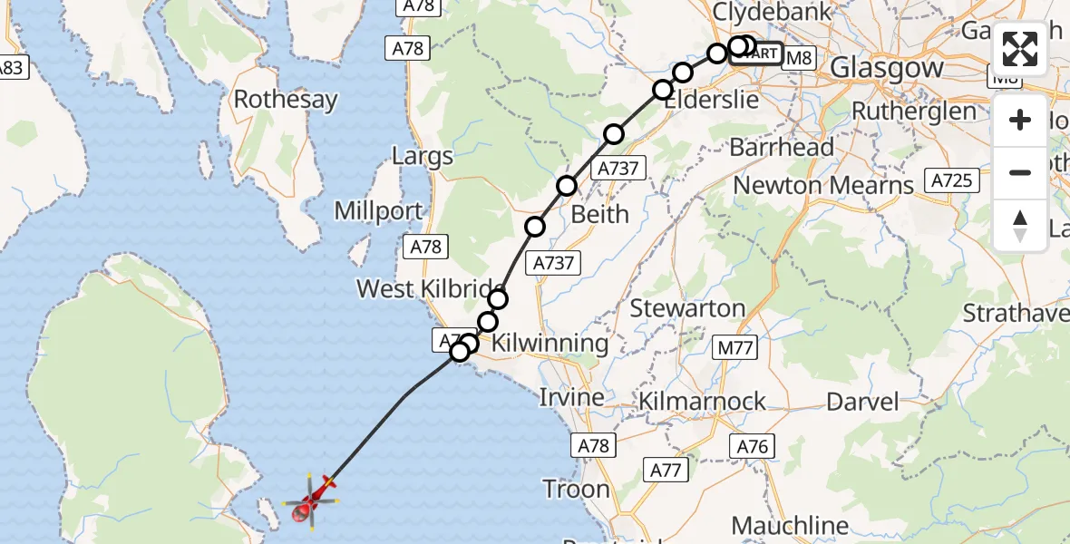 Flight route map: Air Ambulance Helicopter to Inner Seas, Inner Seas