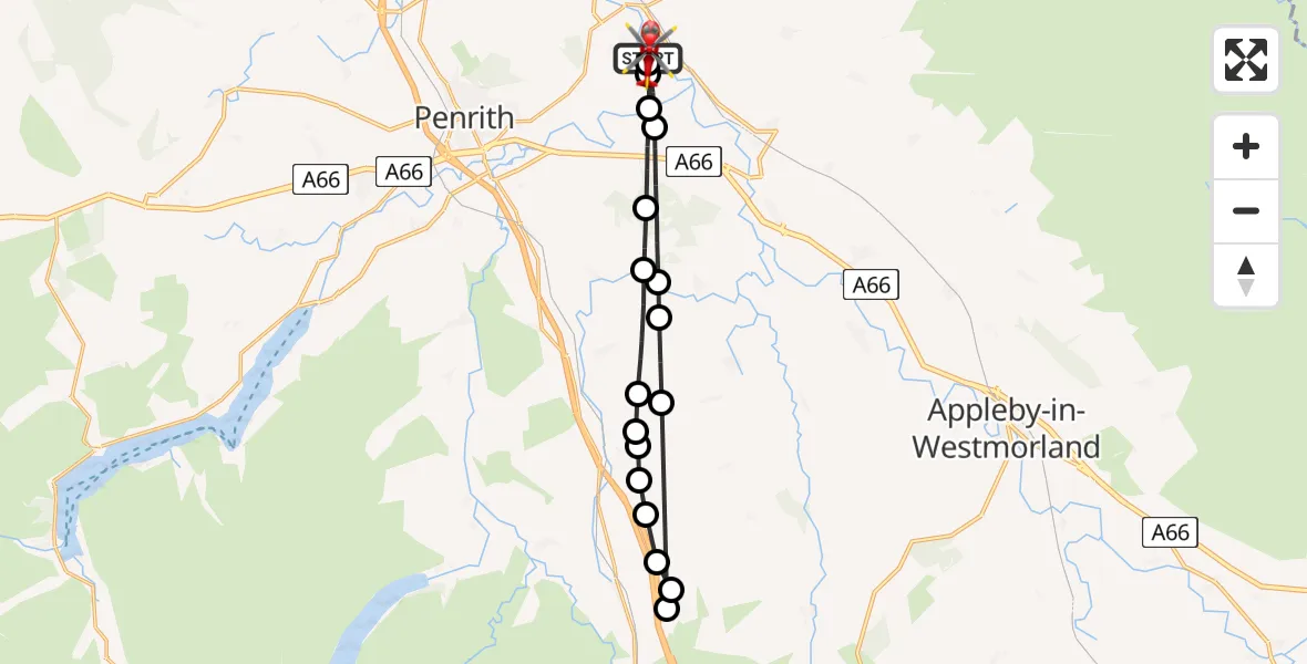 Routekaart van de vlucht: Air Ambulance Helicopter to Edenhall, Ladies Walk