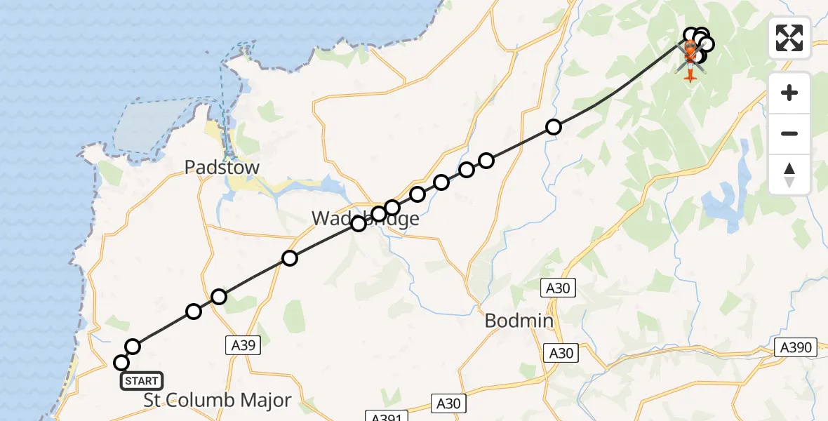 Flight route map: Coastguard Helicopter to St. Breward, St. Breward
