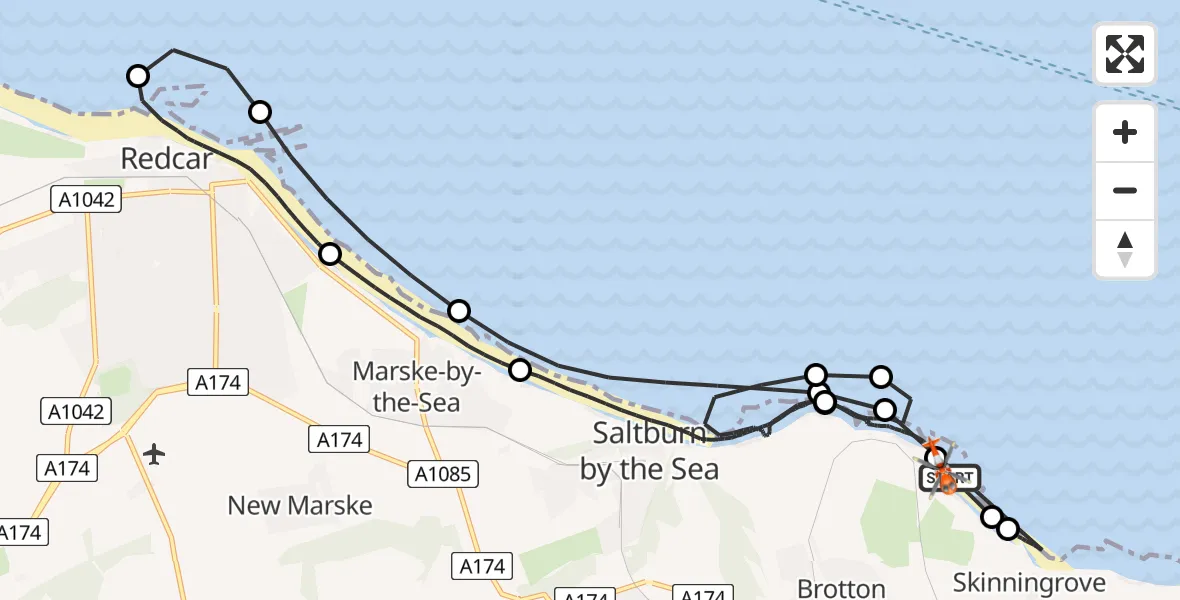 Routekaart van de vlucht: Coastguard Helicopter to Skelton and Brotton, Skelton and Brotton