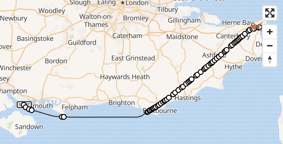 Flight route map: Coastguard Helicopter to Manston Airport, Manston Airport