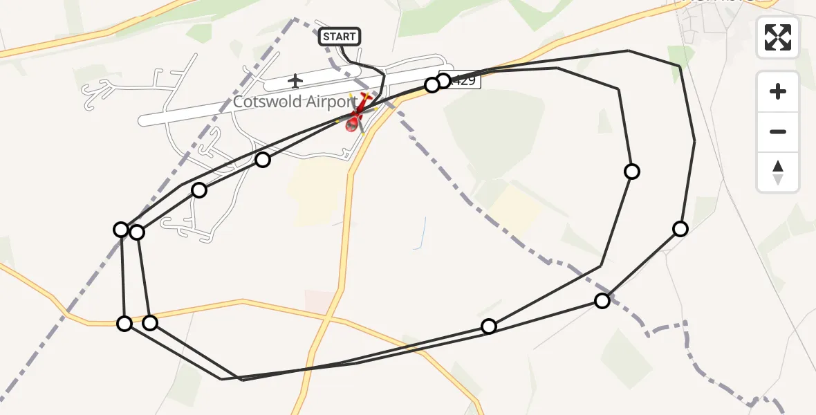 Flight route map: Air Ambulance Helicopter to Cotswold Airport, Cotswold Airport