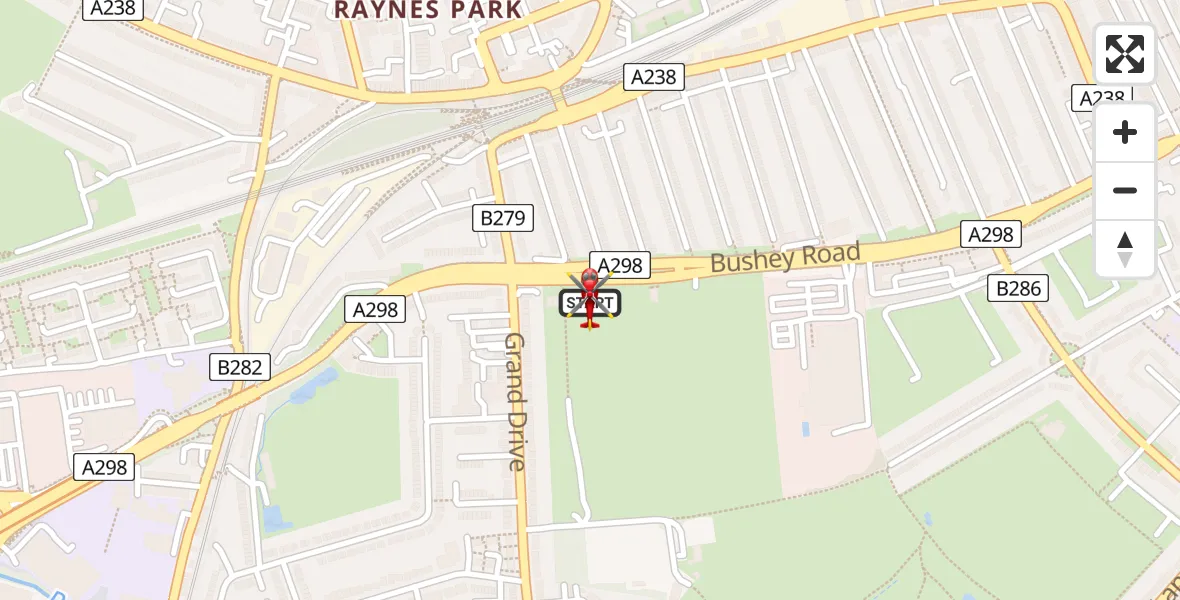 Flight route map: Air Ambulance Helicopter to London Borough of Merton, Bushey Road