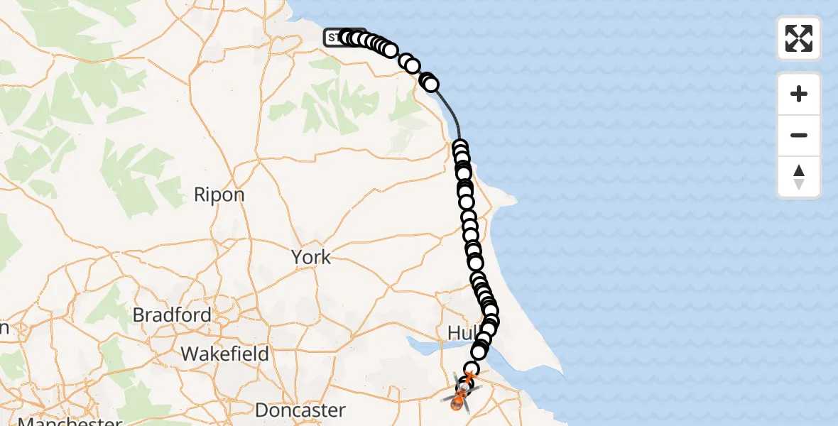 Routekaart van de vlucht: Coastguard Helicopter to Humberside Airport, Humberside Airport