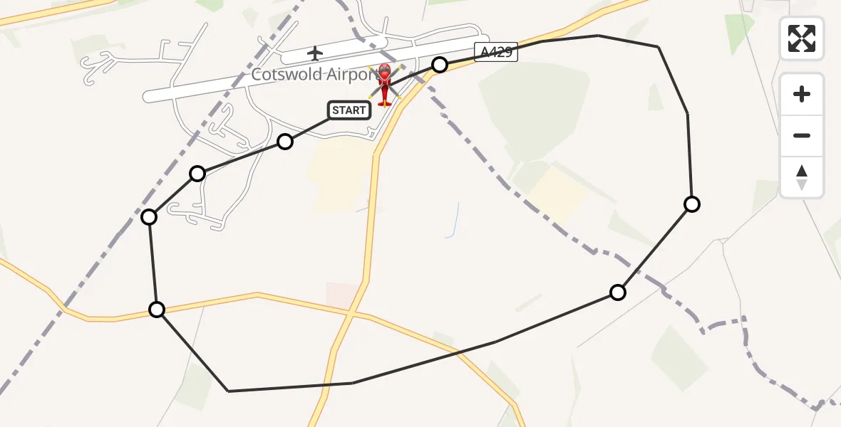 Flight route map: Air Ambulance Helicopter to Cotswold Airport, Cotswold Airport