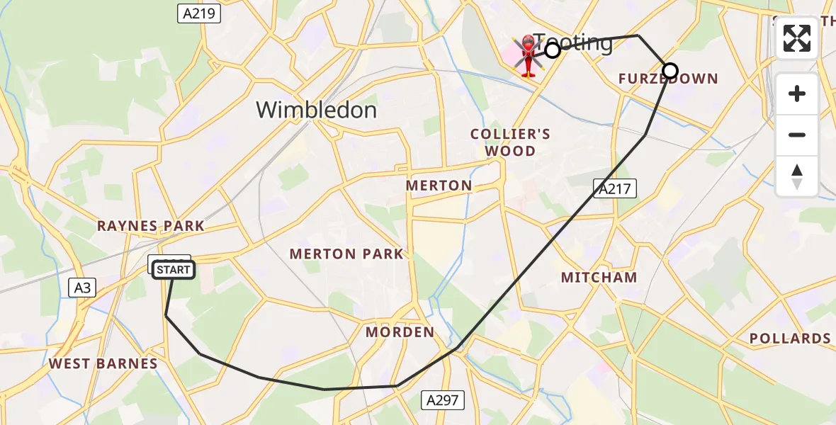 Routekaart van de vlucht: Air Ambulance Helicopter to St Georges Hospital, St Georges Hospital