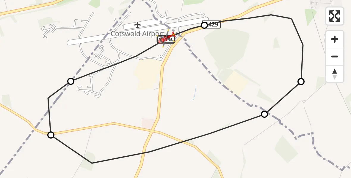 Flight route map: Air Ambulance Helicopter to Cotswold Airport, Cotswold Airport