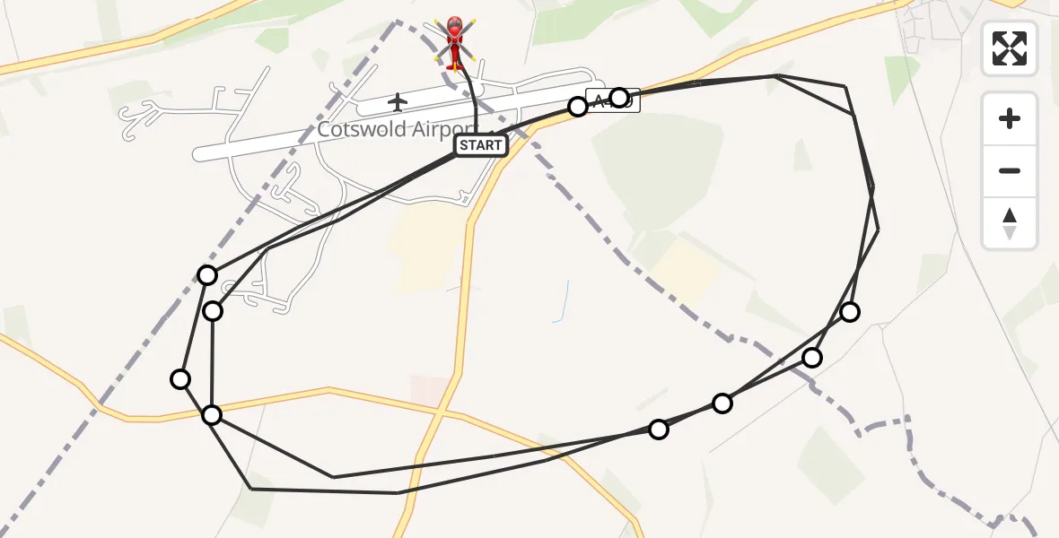 Flight route map: Air Ambulance Helicopter to Cotswold Airport, Cotswold Airport