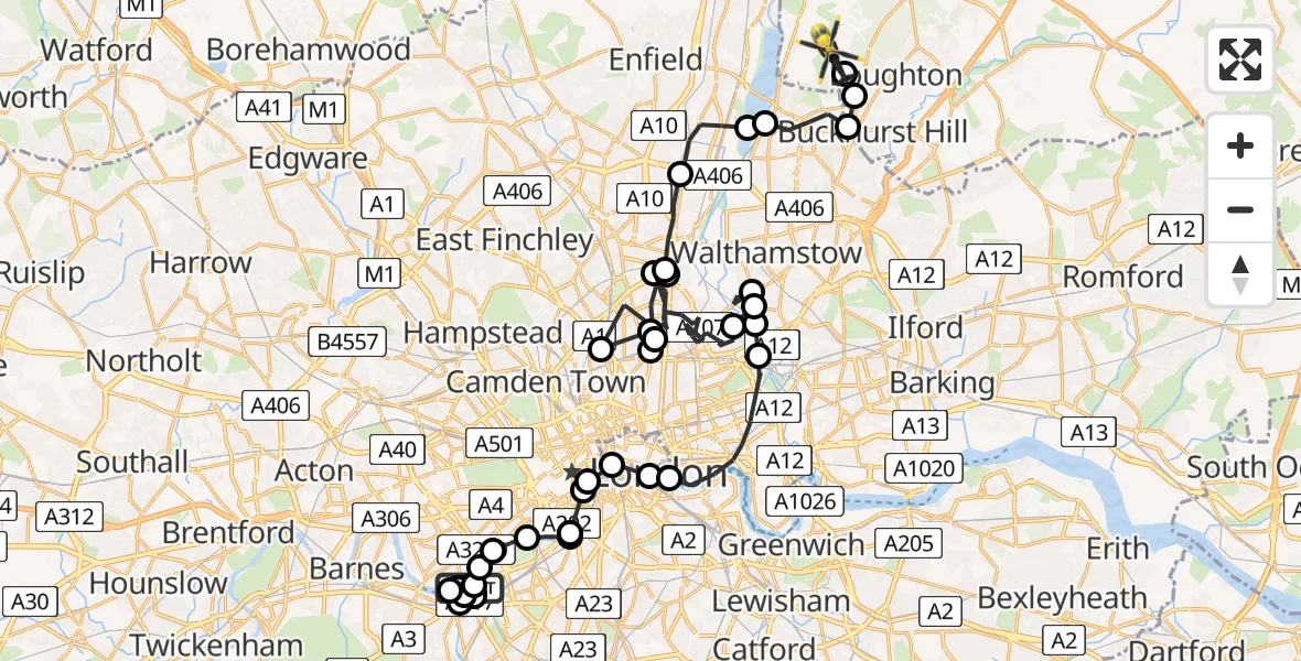 Routekaart van de vlucht: Police Helicopter to Metropolitan Police Air Support Unit Lippitts Hill, Metropolitan Police Air Support Unit Lippitts Hill