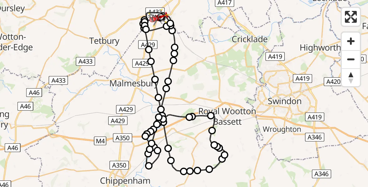 Flight route map: Air Ambulance Helicopter to Cotswold Airport, Cotswold Airport