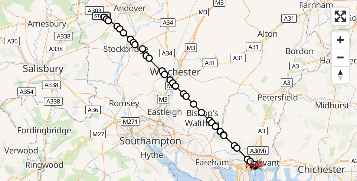 Routekaart van de vlucht: Air Ambulance Helicopter to Havant, Old Rectory Road