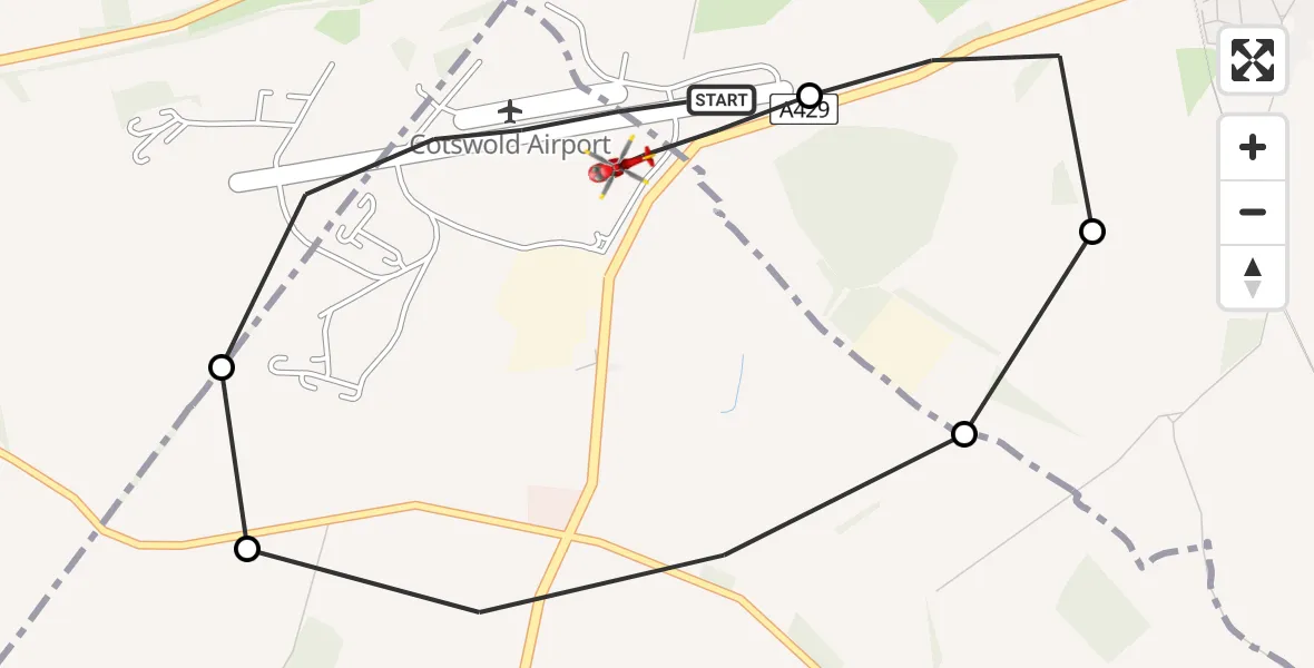 Flight route map: Air Ambulance Helicopter to Cotswold Airport, Cotswold Airport