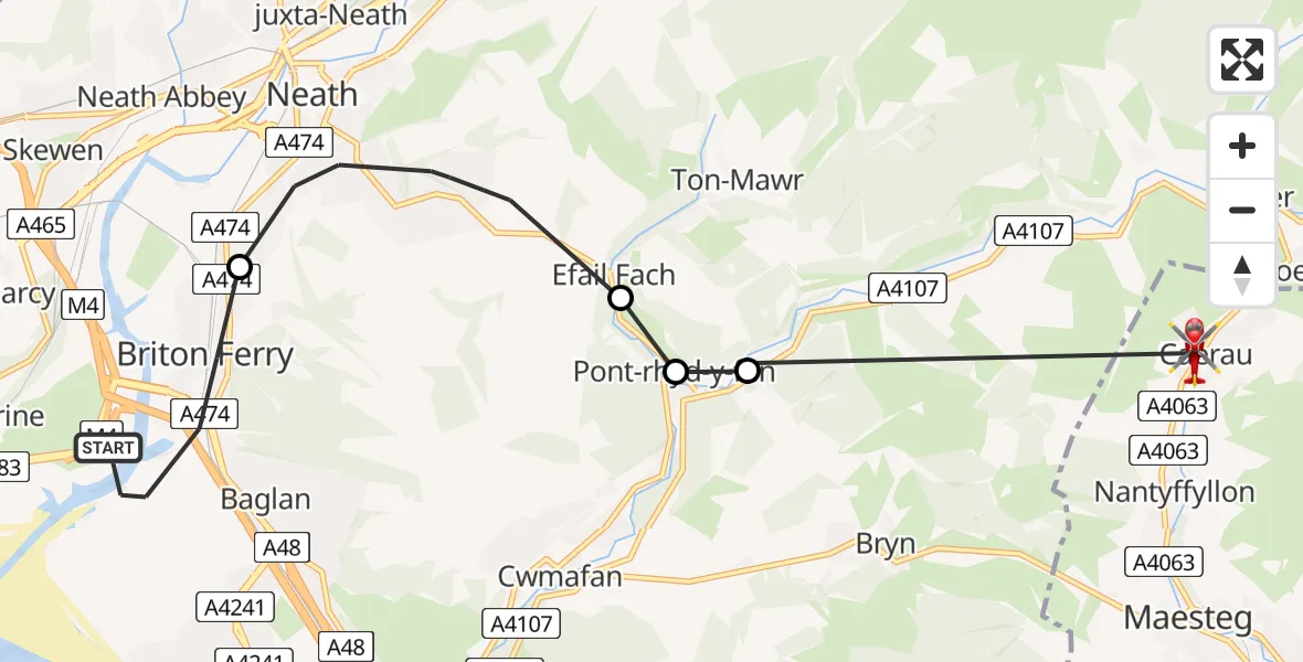 Routekaart van de vlucht: Air Ambulance Helicopter to Caerau, Tudor Estate