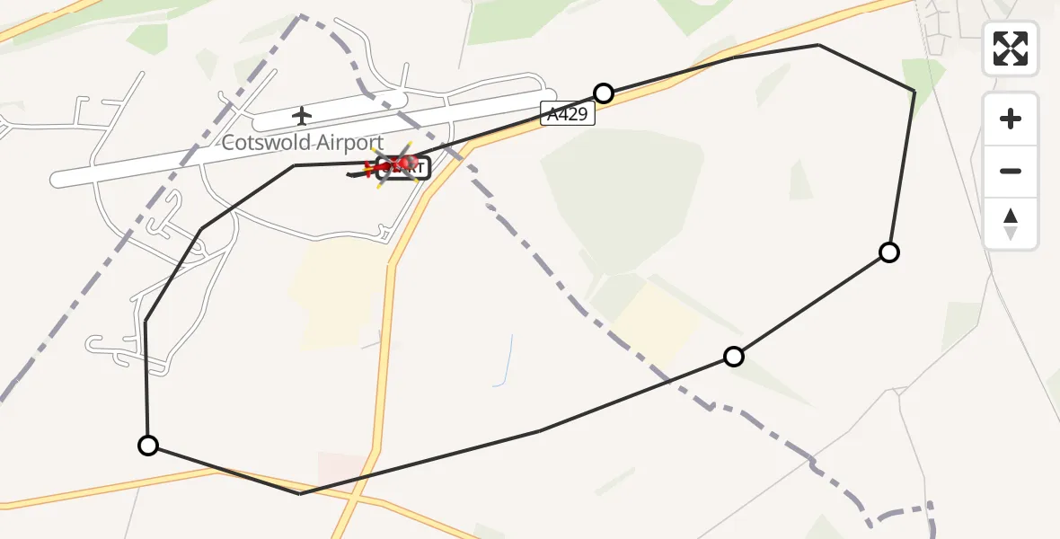 Flight route map: Air Ambulance Helicopter to Cotswold Airport, Cotswold Airport