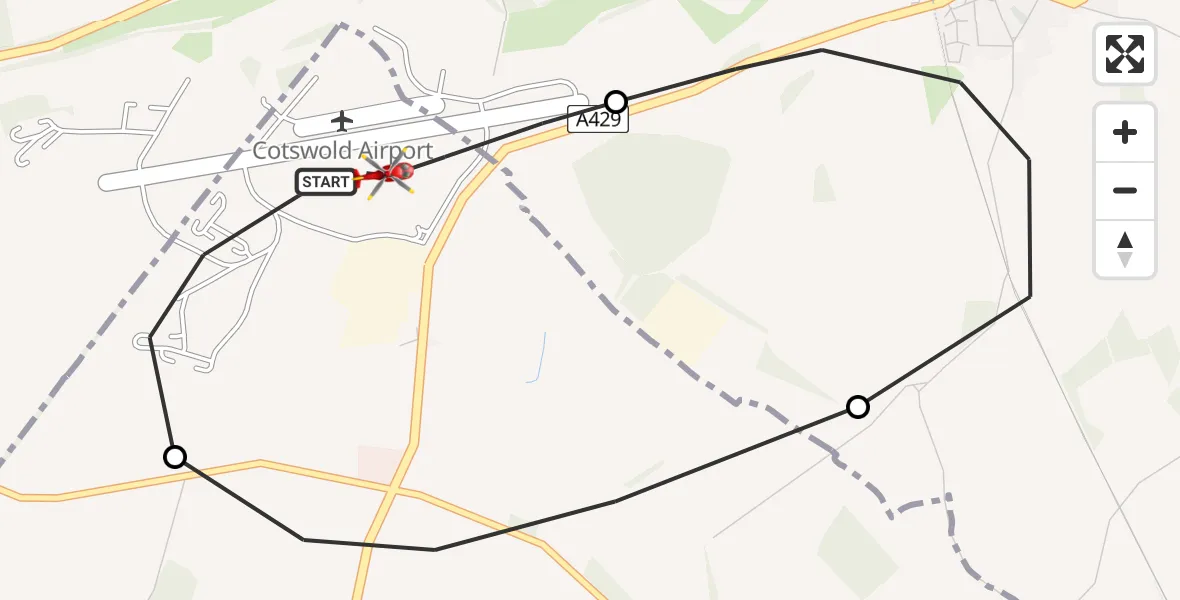 Routekaart van de vlucht: Air Ambulance Helicopter to Cotswold Airport, Cotswold Airport