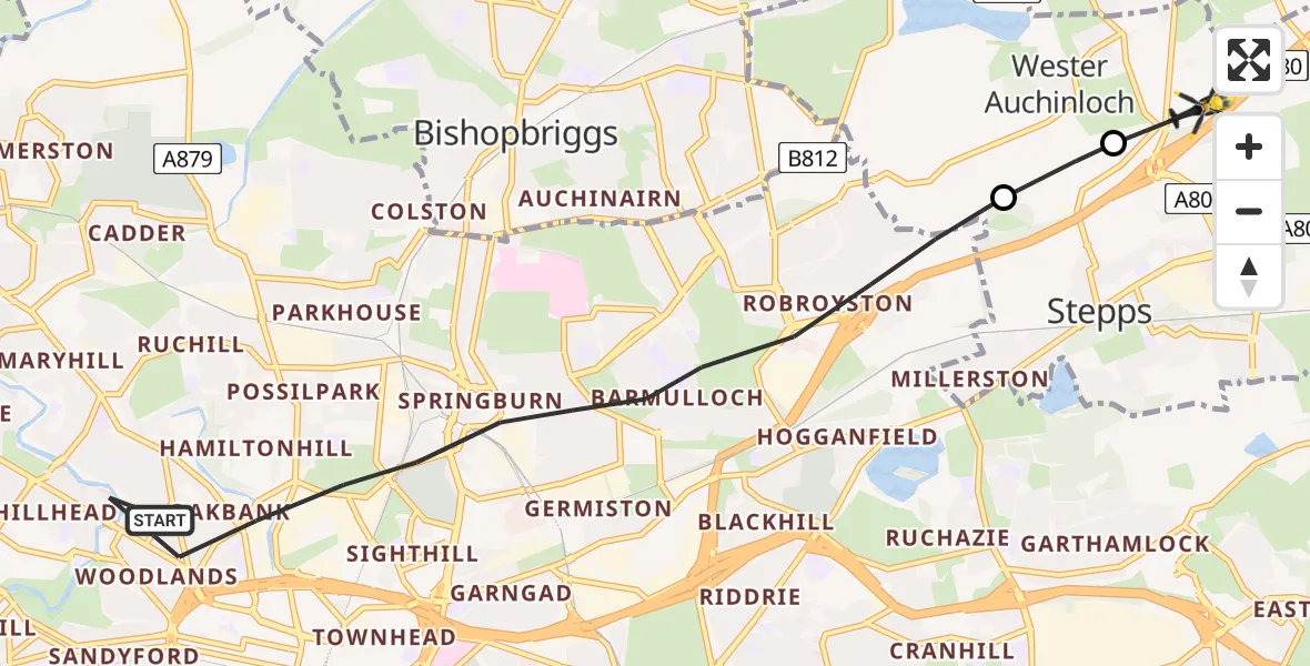 Routekaart van de vlucht: Police Helicopter to Stepps, Stepps