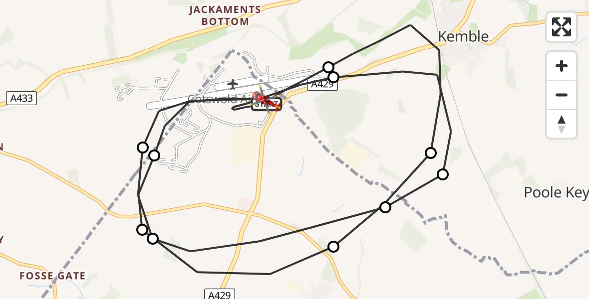Flight route map: Air Ambulance Helicopter to Cotswold Airport, Cotswold Airport