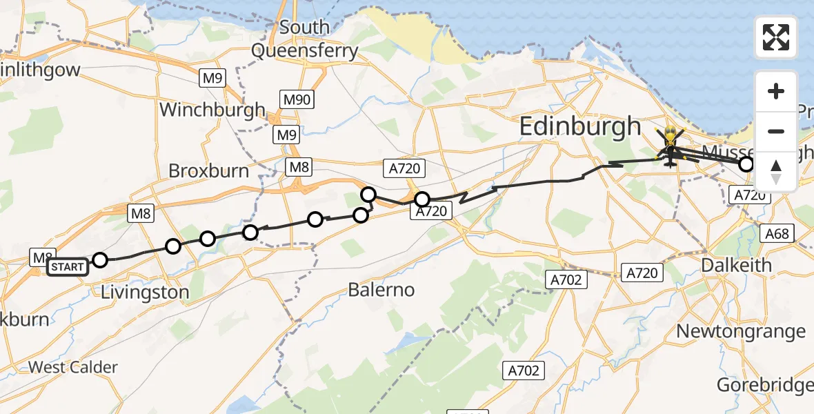Flight route map: Police Helicopter to City of Edinburgh, Durham Drive
