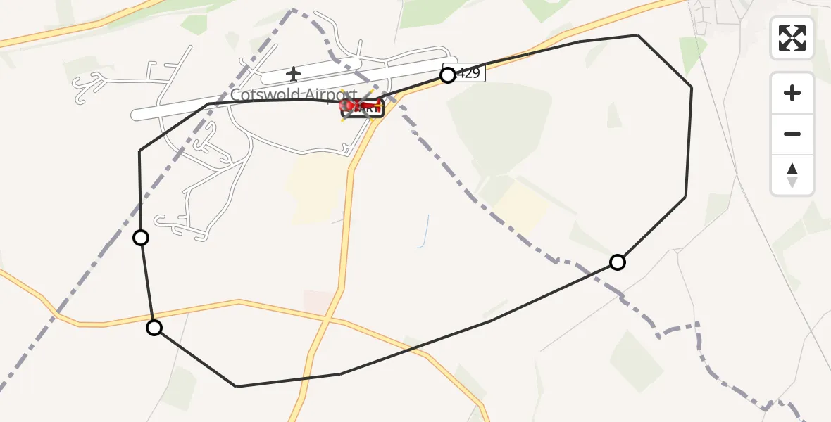 Flight route map: Air Ambulance Helicopter to Cotswold Airport, Cotswold Airport
