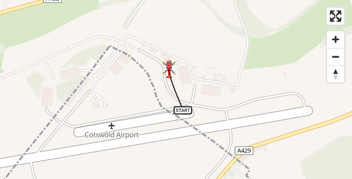 Flight route map: Air Ambulance Helicopter to Cotswold Airport, Cotswold Airport