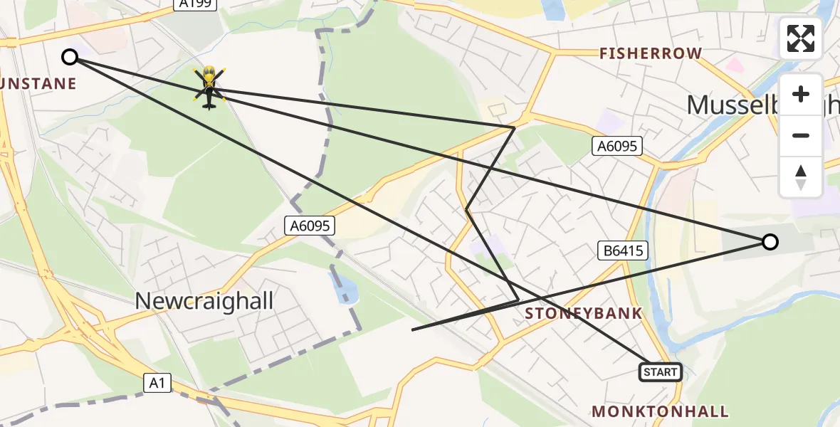 Flight route map: Police Helicopter to City of Edinburgh, Brunstane Burn Walkway