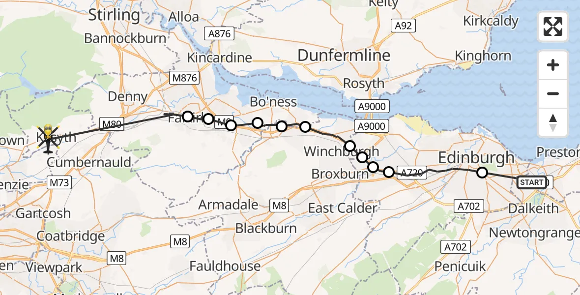 Routekaart van de vlucht: Police Helicopter to Kilsyth, Dumbreck Marsh