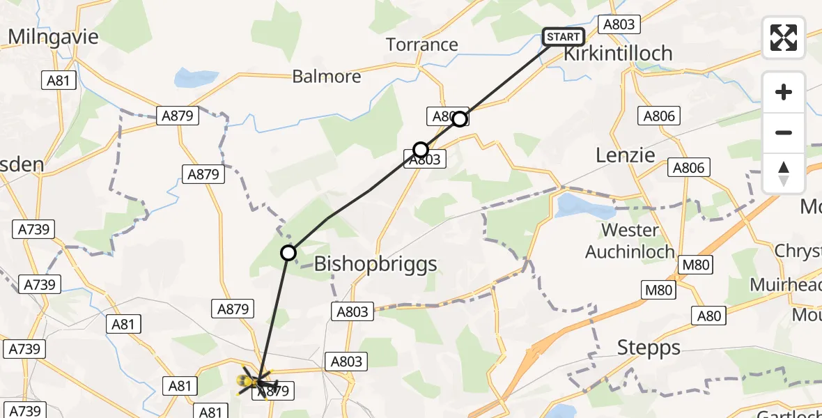 Flight route map: Police Helicopter to Glasgow, Stronend Street