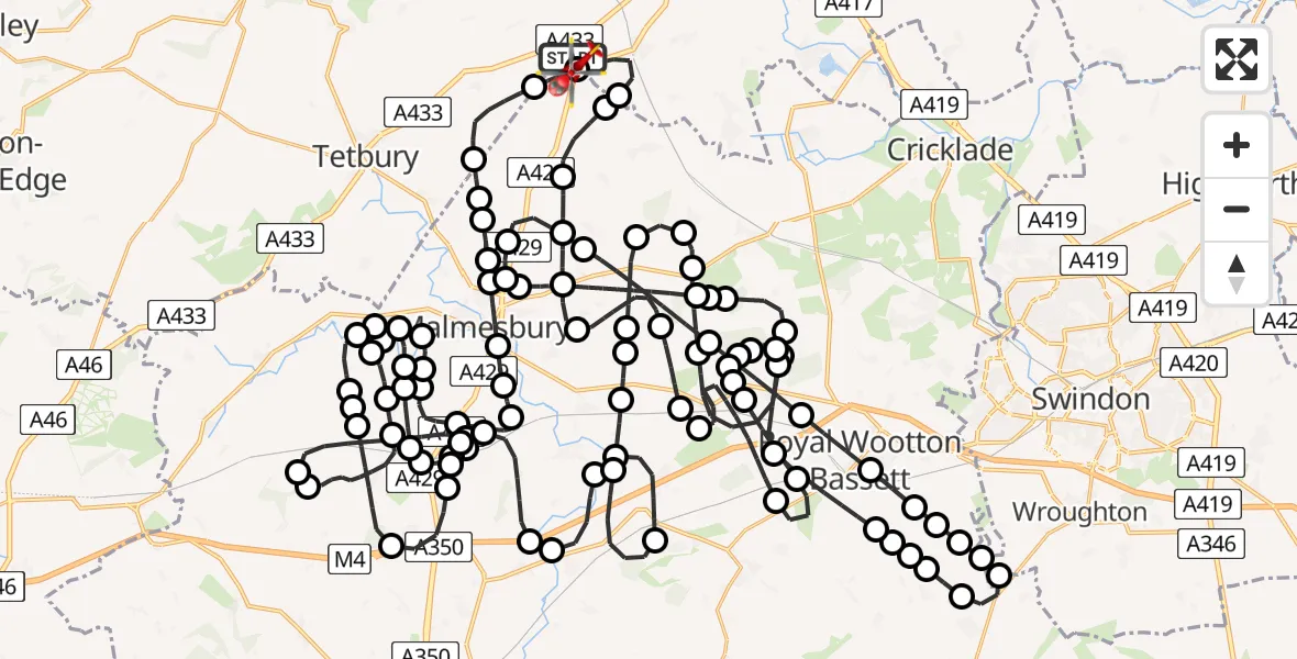 Flight route map: Air Ambulance Helicopter to Cotswold Airport, Cotswold Airport